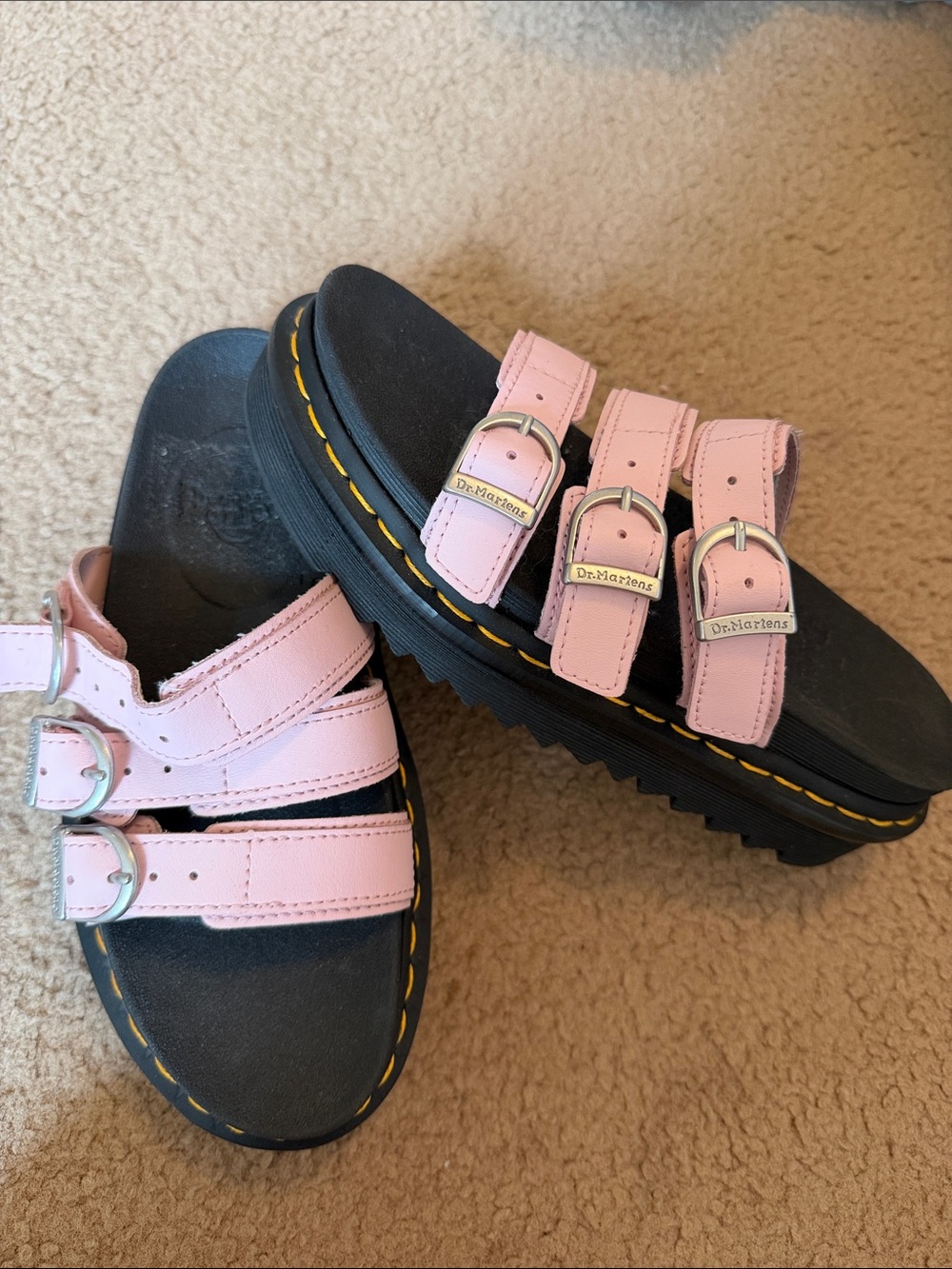 Dr. Martens Pink Triple-Buckle Platform Sandals